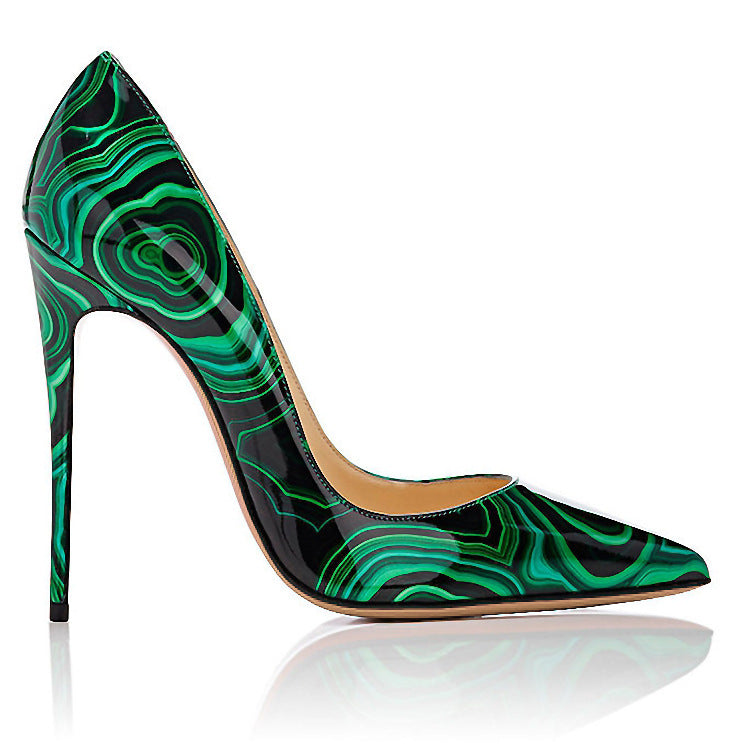 High-heels with Green-and-black Pattern Fashion Evening Party Shoes